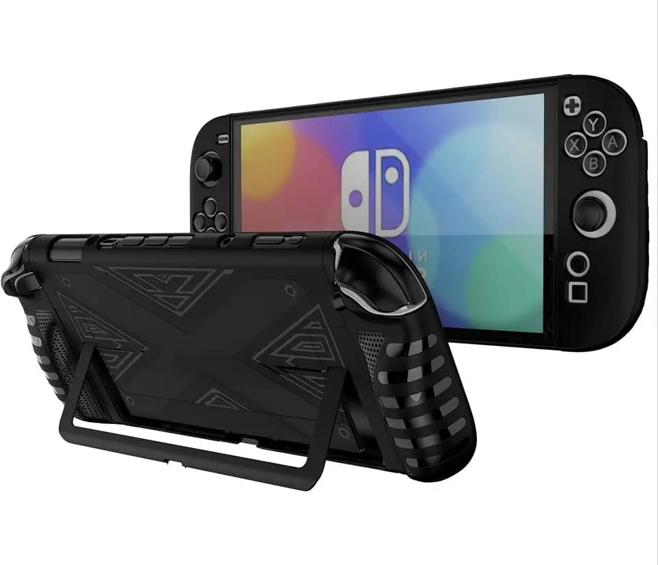 GIOPUEY Hülle Kompatibel mit Nintendo Switch 2 2024 - mit Ständer - transparente PC-Abdeckung & weicher TPU-Rahmen - Airbag Sturzschutz - Black