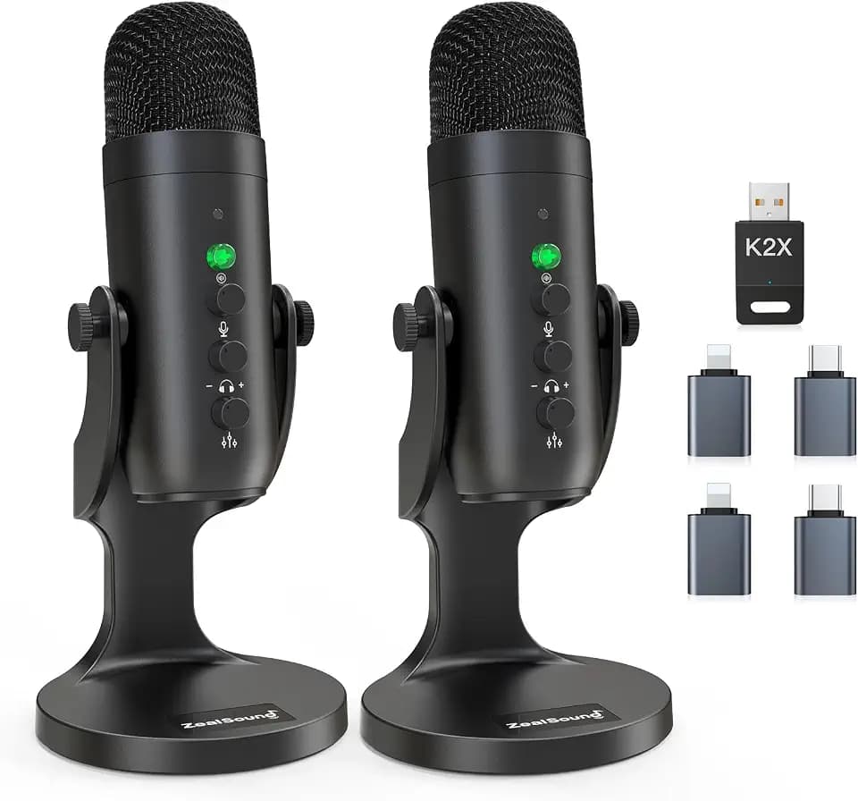 zealsound 2er-Set Kabellose USB Podcast Mikrofon für 2-Personen-Aufnahmen