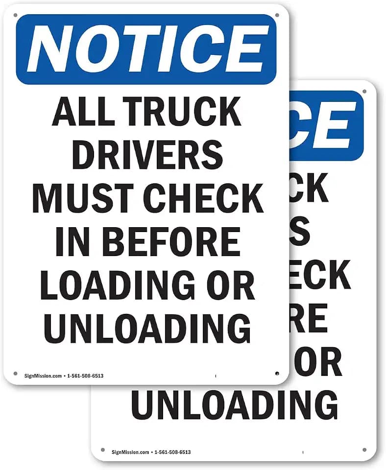 (2 Pack) All Truck Drivers Must Check In OSHA Notice Sign 10 Inch X 14 Inch Indoor/Outdoor Rust-Free Aluminum Metal Signs for Workplace, Workshop, and Construction Site, Made in the USA
