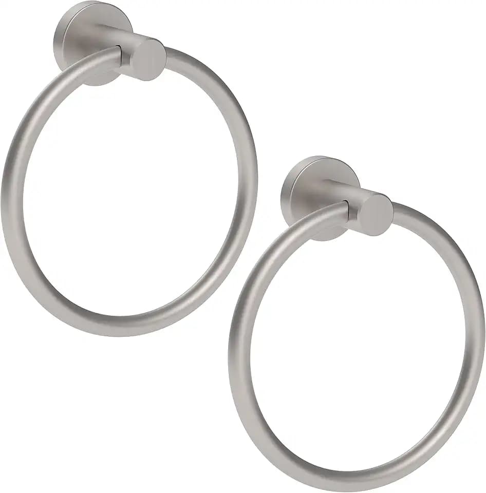 RARXTR Brushed Nickel 2 Pack Towel Ring, Hand Towel Holder for Bathroom Kitchen Modern Rounded Base Wall Mount SUS304 Stainless Steel