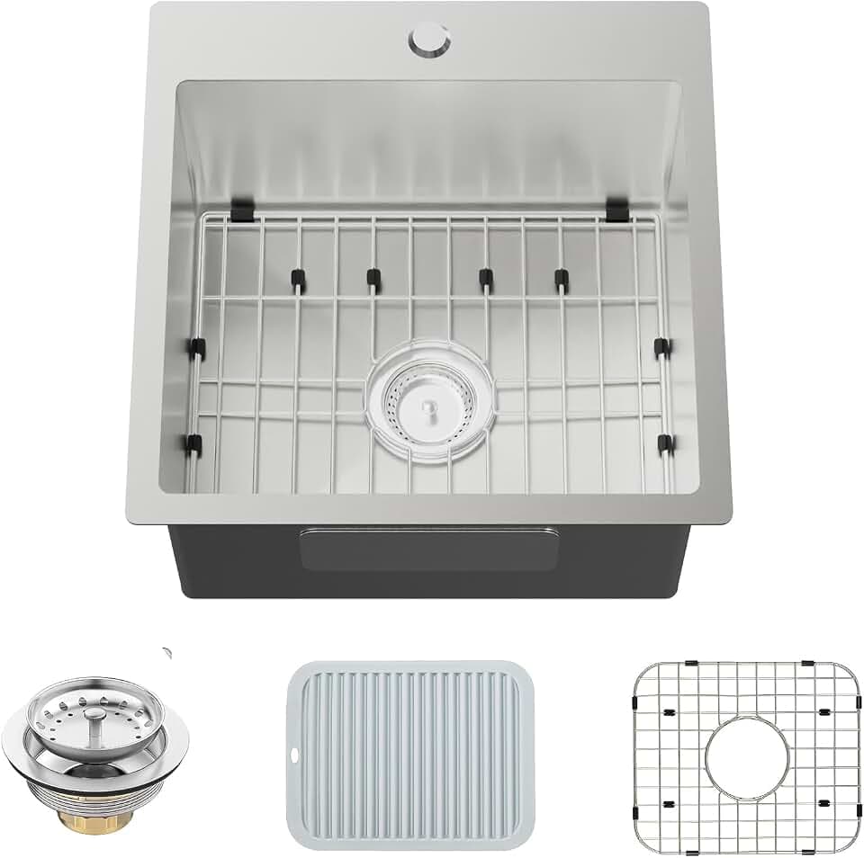 18x18In Stainless Steel Kitchen And Bar Sink, Drop-In, Single Bowl