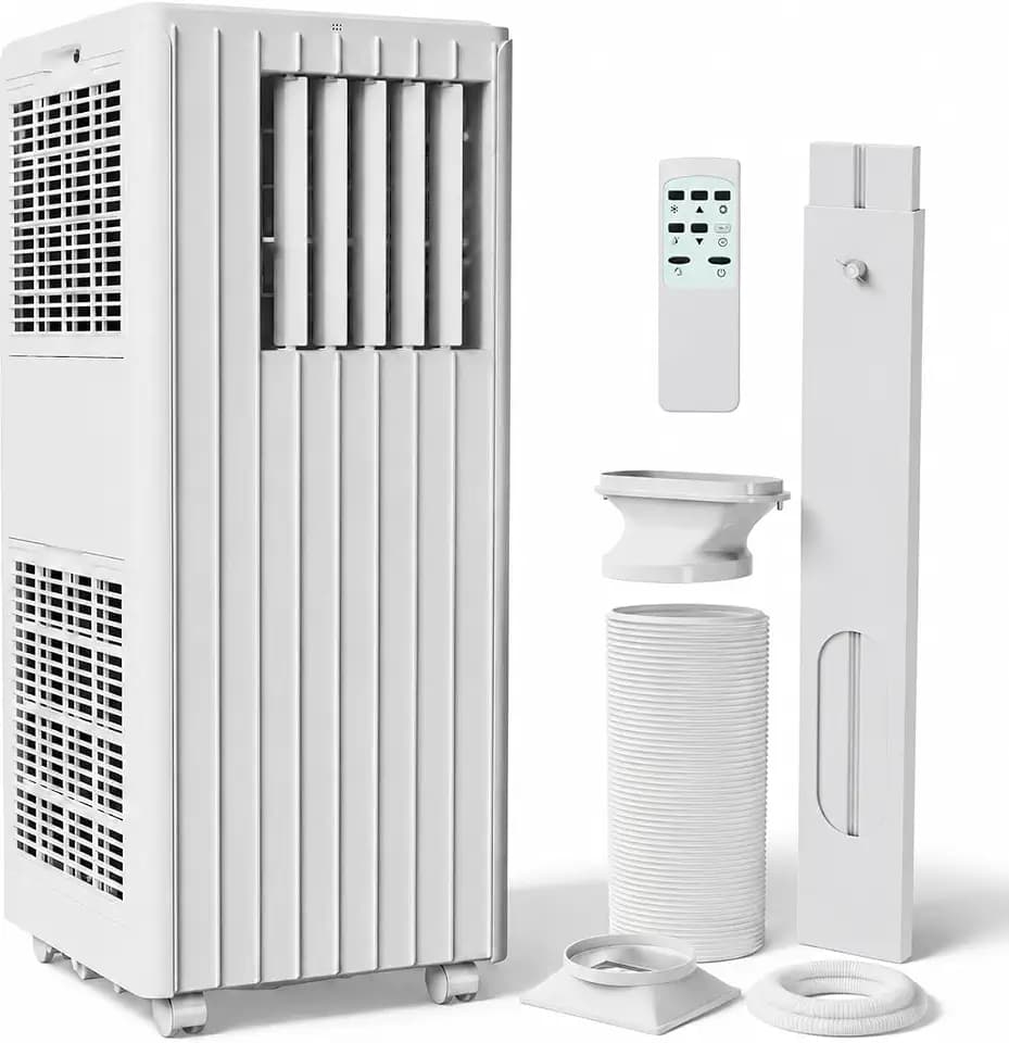IDEALHOUSE 8000 BTU Portable Air Conditioner, 4-in-1 Portable AC Unit with Cooling, Dehumidifier, Fan & Sleep Mode, Cools up to 350 Sq. Ft, 24H Timer, Remote Control & Window Kit, White