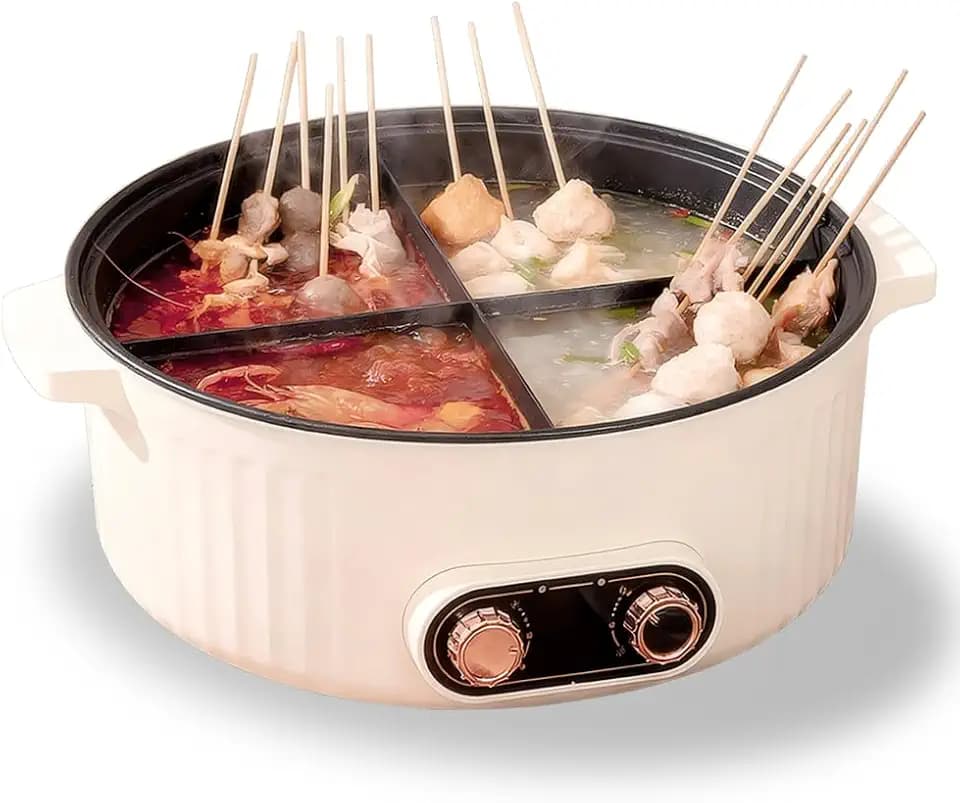 Electric Hot Pot with Divider, Four Grid Multifunctional Stew Pot, 4-Flavor Chinese Shabu Shabu Pot, for Family Gatherings Parties,White
