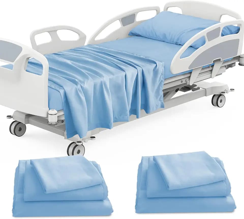 Luv4babe Hospital Bed Sheets Set 6 Piece for Home Use 36"×80"×9", Blue