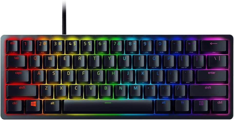 Razer Huntsman Mini 60% Micro USB Gaming-Tastatur: Schnelle Tastaturschalter - Lineare optische Schalter - Chroma RGB-Beleuchtung - PBT Tastenkappen - Onboard-Speicher - Klassisches Schwarz