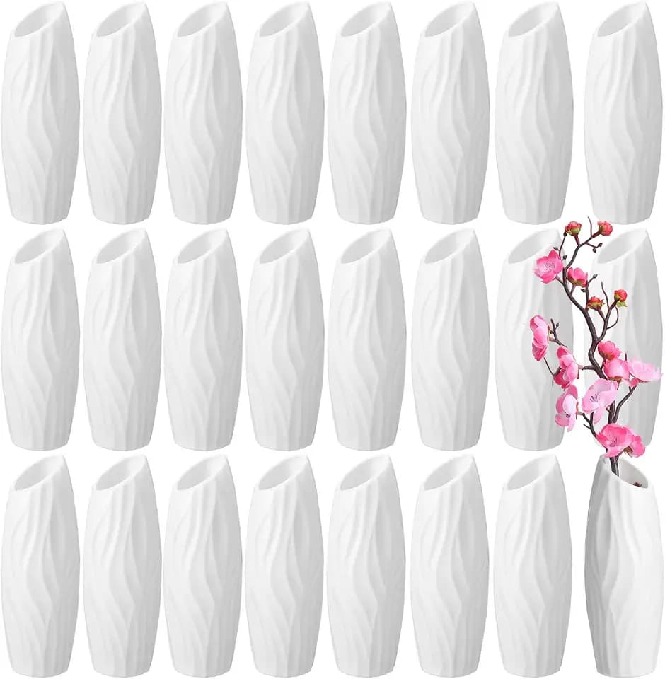 Mimorou 24 Pcs White Plastic Flower Vase Bulk for Centerpieces, Elegant