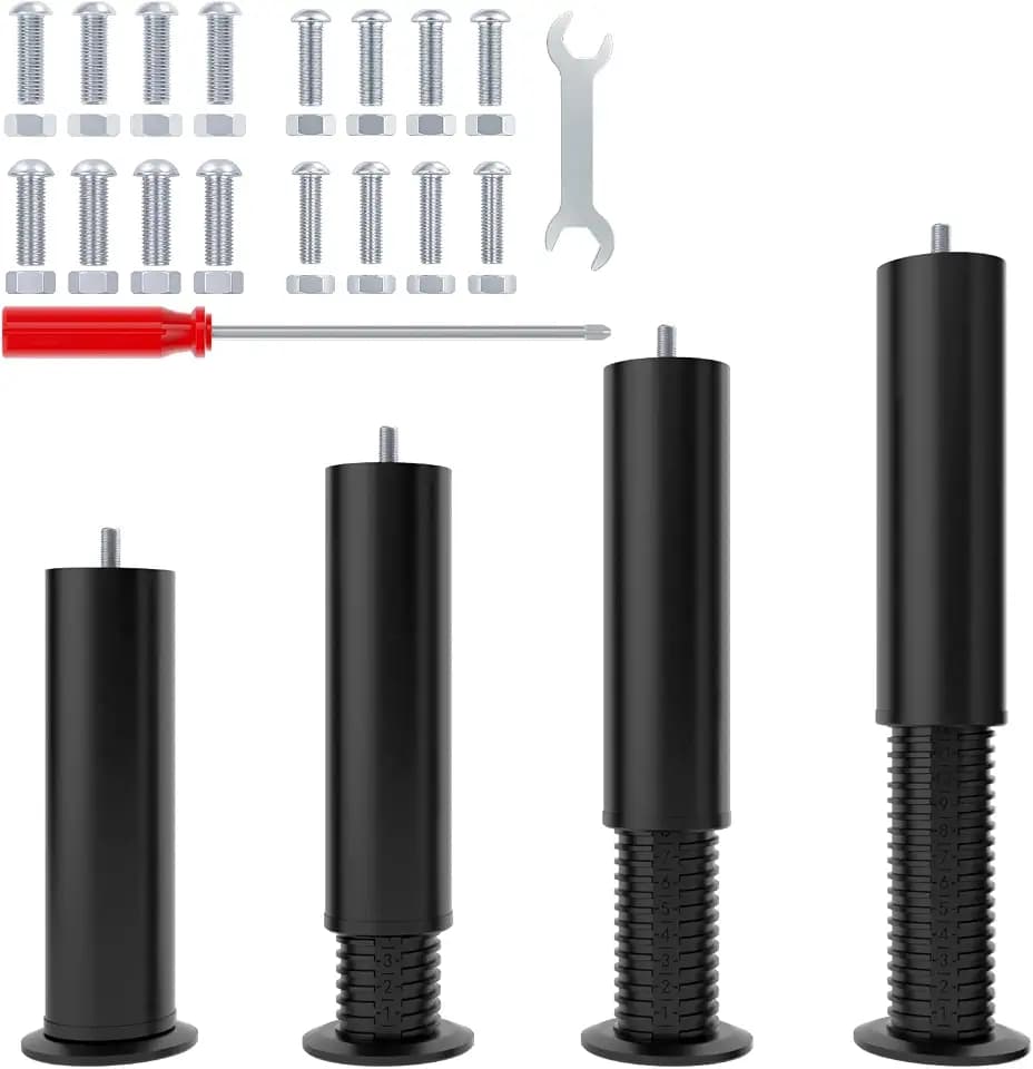 Adjustable 8-12 inch Furniture Legs Metal Replacement Heavy Duty Leg 5/16" 3/8" M8 M10 Thread Support Leg for Adjustable Bed Frame, Sofa, Cupboard, Desk (4Pcs)