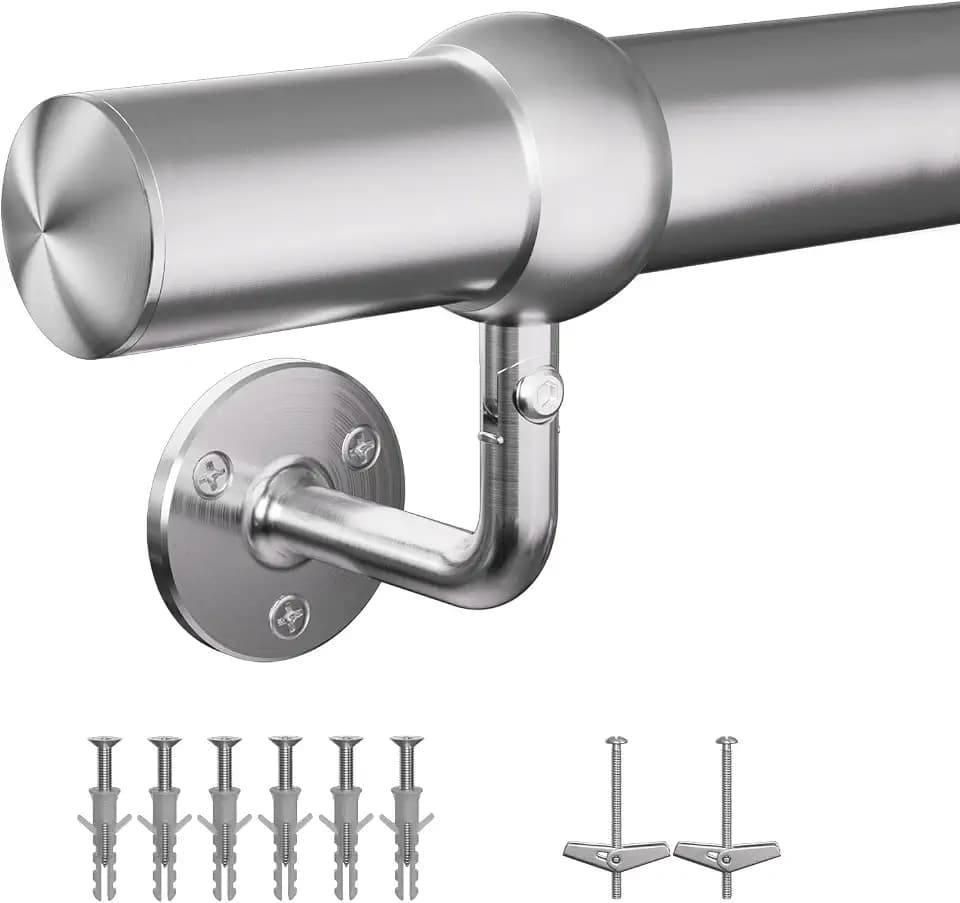 Stair Handrail Kit,3FT Heavy Duty Wall Mounted Railing System 304 Stainless Steel 1-11/16 Inch Pipe Indoor Outdoor Use Secure Grab Bar for Wood Concrete Brick Walls Staircase Railing Silver