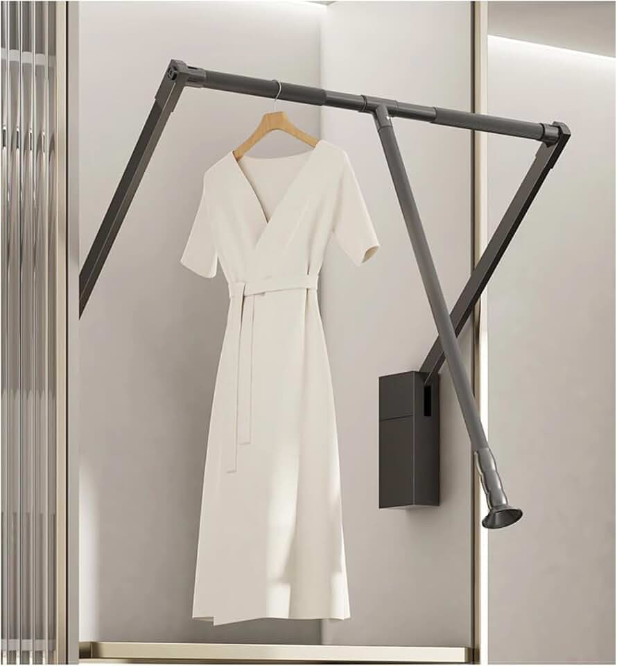 Pull Down Closet Rod for Hanging Clothes, Retractable Wardrobe Hanger