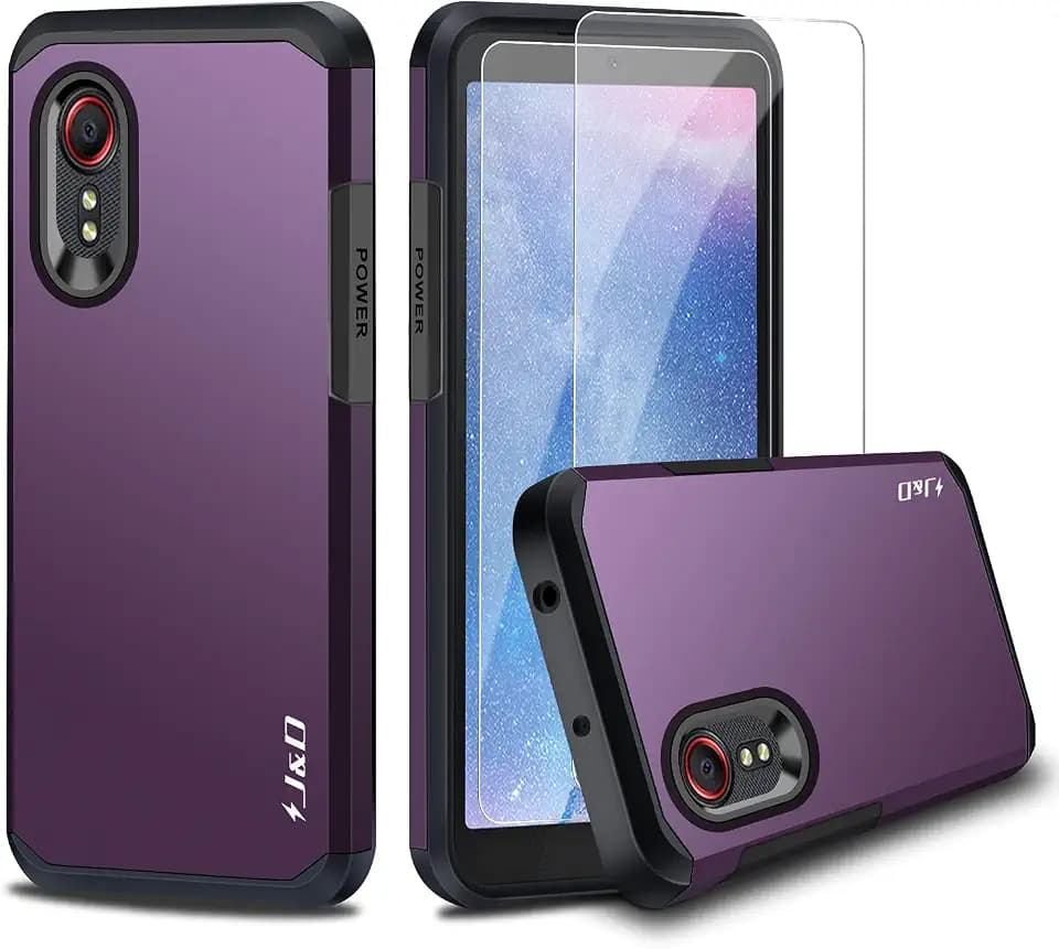 J&D Kompatibel für Samsung Galaxy Xcover 5 Hülle, Heavy Duty Hybrid Robustes Stoßfest Schutzhülle mit 2 Stücke Glas-Displayschutzfolie für Galaxy Xcover 5, Violett