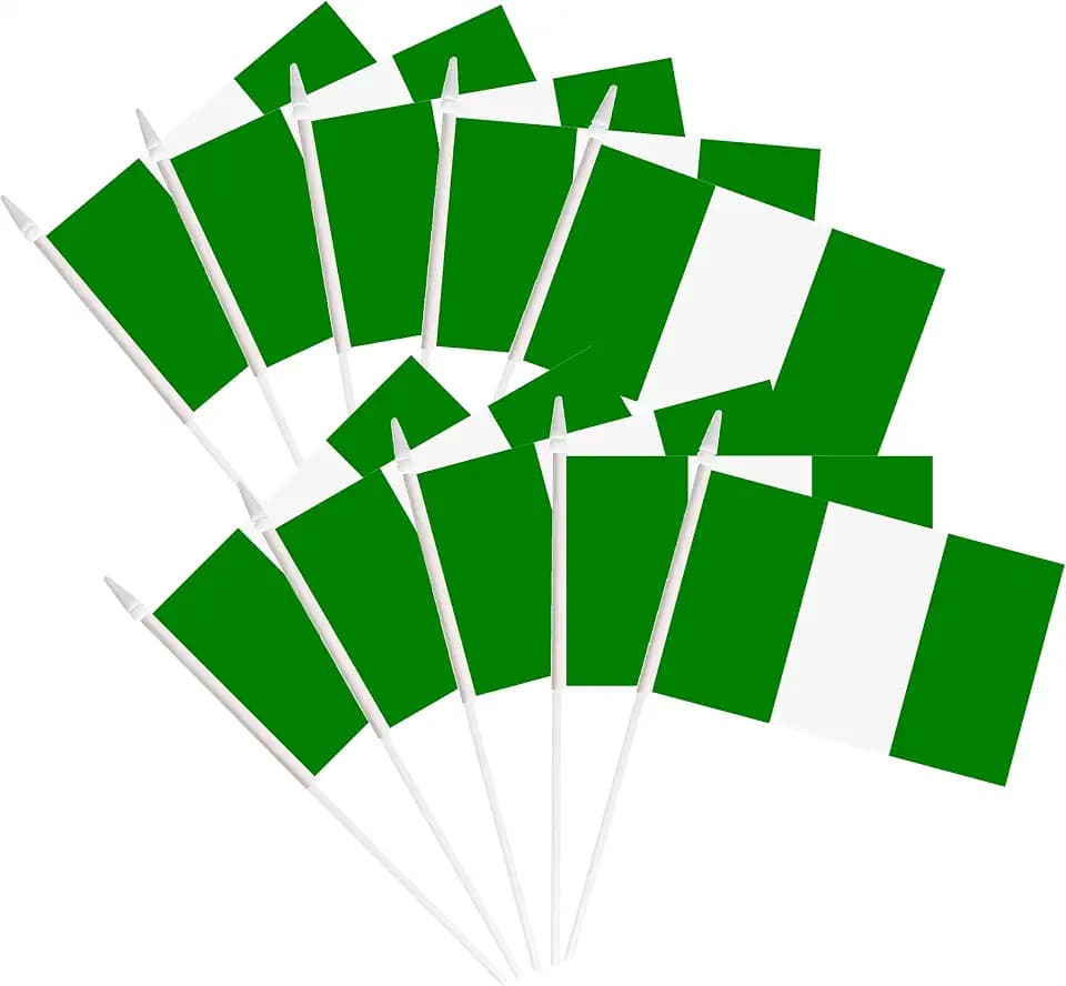 Nigeria Nigerian Flags Hand Held Small Mini Nigeria Stick Flags Miniature Nigerian on Stick Flags with 12.6" Solid Pole & Spear Top,Party Events Celebration,School,Grand Opening,Kids Birthday,Sports