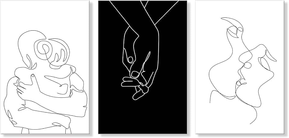 Minimalist Black and White Canvas Wall Art Love Painting for Couples Bedroom Line Drawing Art Poster Prints Framed Artwork Pictures Bathroom Living Room Wall Decor Ready to Hang