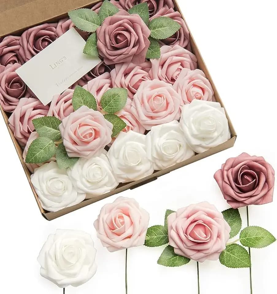 Ling's moment Artificial Flowers, 25Pcs 3" Roses in Dusty Rose Shades