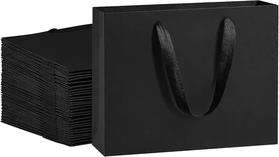 BagDream Gift Bags with Handles 10.6x3.1x8.3 Inch Small Black 25 Pack