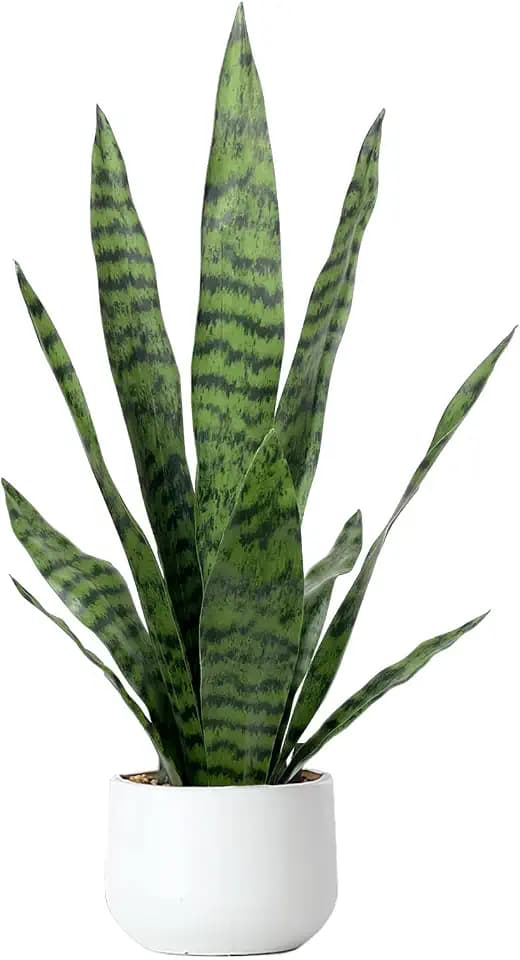 Artificial Snake Plant 22.5" Faux Agave Fake Sansevieria Artificial Potted Plants for Indoor and Outdoor Home Office Décor (White Pot)