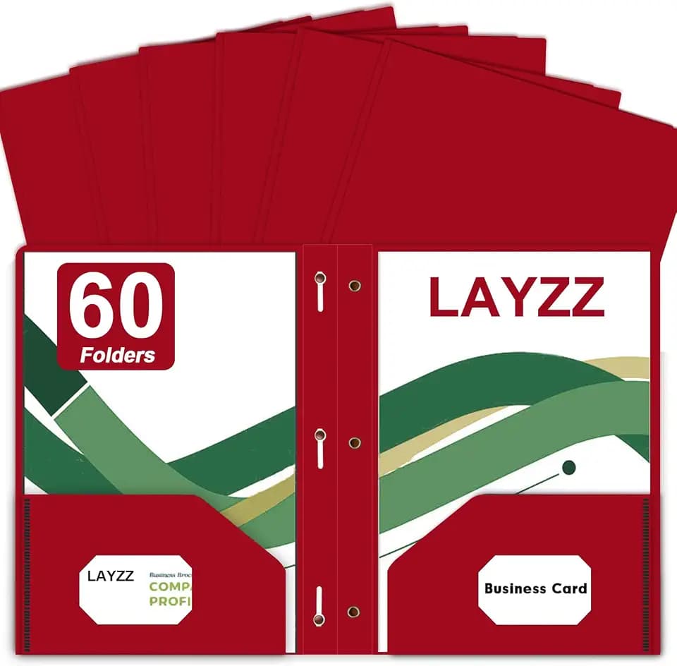 60 Pack Plastic 2 Pocket Folders with Prongs, Letter Size Red Folders