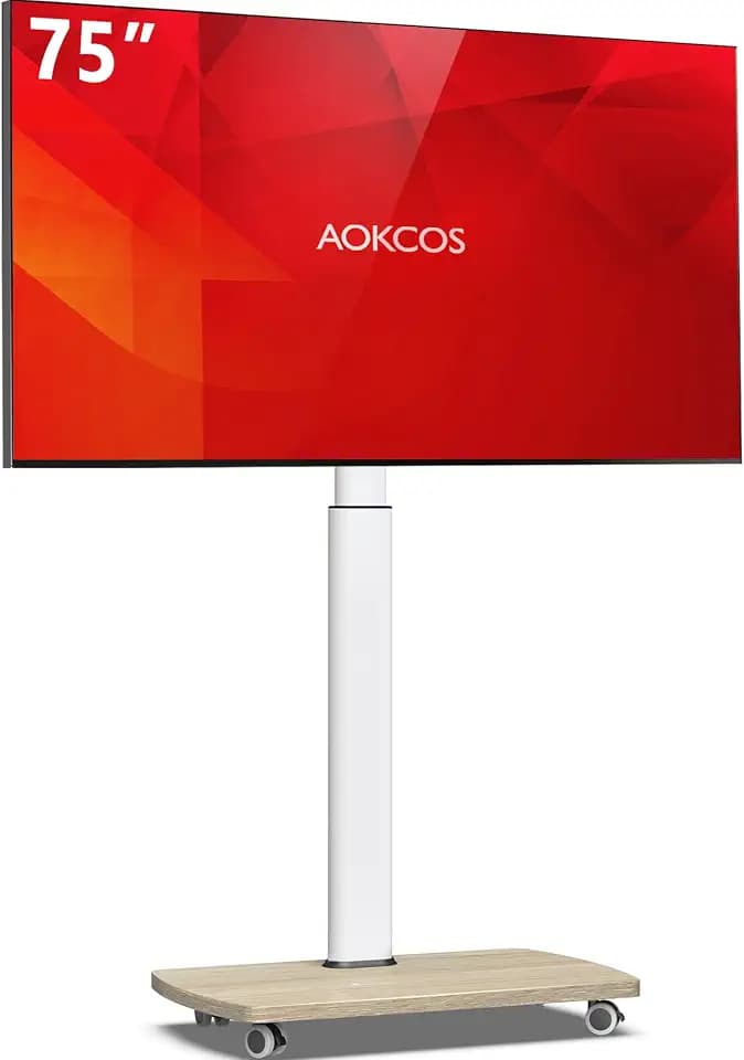AOKCOS Rolling TV Stand for 43 50 55 60 65 70 75 Inch TVs, Portable Mobile TV Stand on Wheels, 10-Level Height Adjustable TV Cart with Swivel & Tilt Mount for Bedroom/Living Room/Office/Corner