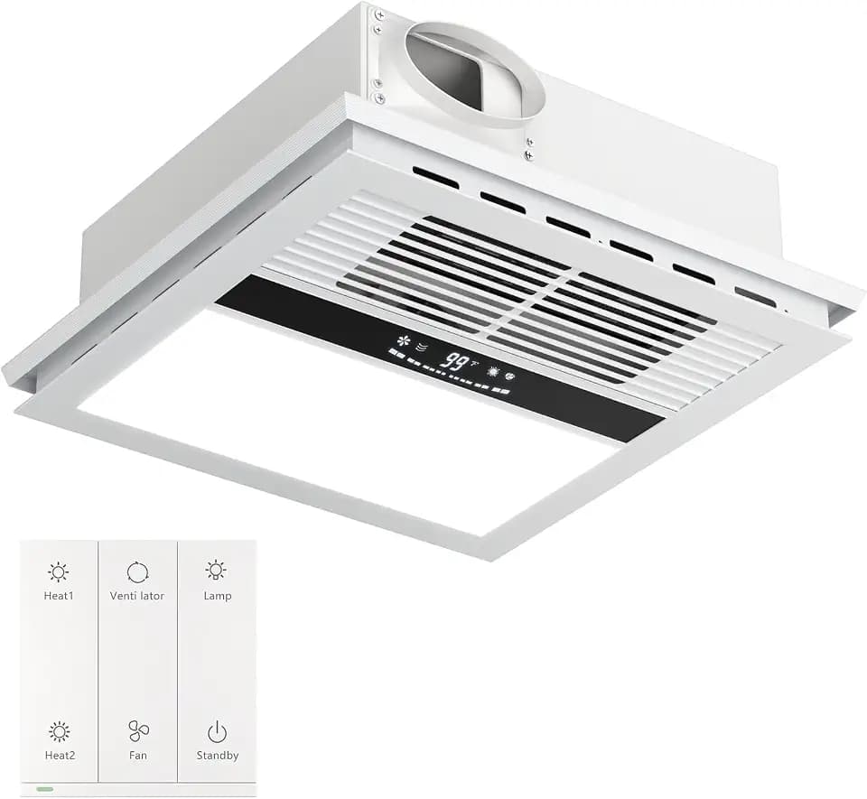 4-in-1 Bathroom Exhaust Fan with Heater, 1100W/2200W Dual Heating
