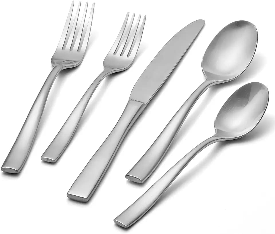 KINGSTONE 40-Piece Flatware Set for 8, Matte Stainless Steel Utensil Set with Forks, Knives, Spoons, Dishwasher Safe, Rust Resistant Silverware Set for Home,Wedding,Kitchen and Daily Life
