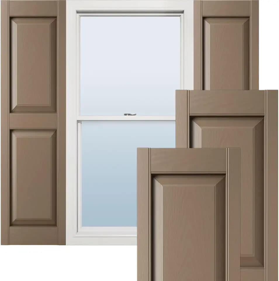 12"W x 40"H Lifetime Vinyl, TailorMade Two Equal Panels, Raised Panel Shutters, w/Shutter-Loks (Per Pair), French Roast