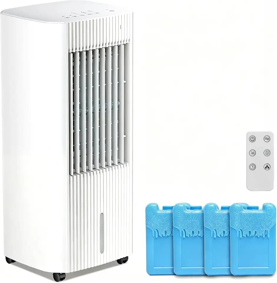 Electactic Portable Air Cooler,3 In 1 Swamp Cooler with Ice Packs,15H Timer,3 Speeds & Modes,Energy Efficient Windowless AC for Apartments,Bedroom,Office,45dB Quiet,Pet-Friendly,White