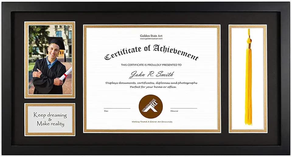 Golden State Art Diploma Frame with Tassel Holder and Photo, Black Wood