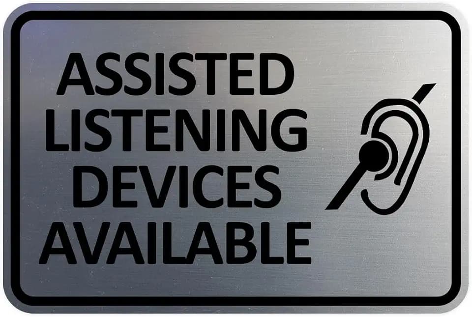 Signs ByLITA Classic Framed Assisted Listening Devices Available Sign (Brushed Silver) - Large(5 Pack)