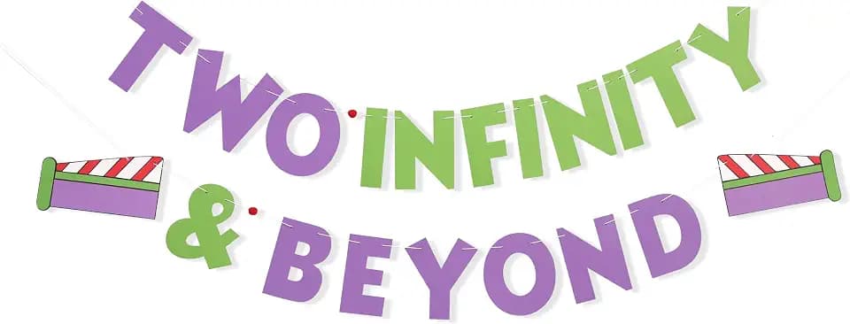 Two Infinity and Beyond Toy Theme Cartoon Story Banner, 2nd Birthday Decorations,Infinity & Beyond Party Photo Props,2nd Birthday Banner,Astronaut Space Travel Party Supplies