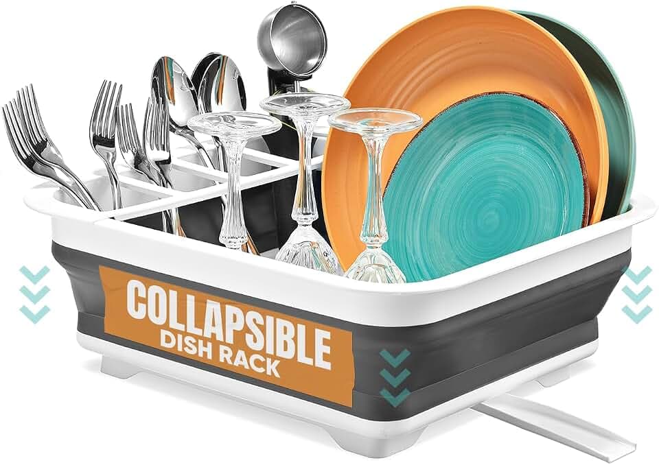 Collapsible Dish Drying Rack, Pop-Up with Drainboard, 8 Plate Capacity