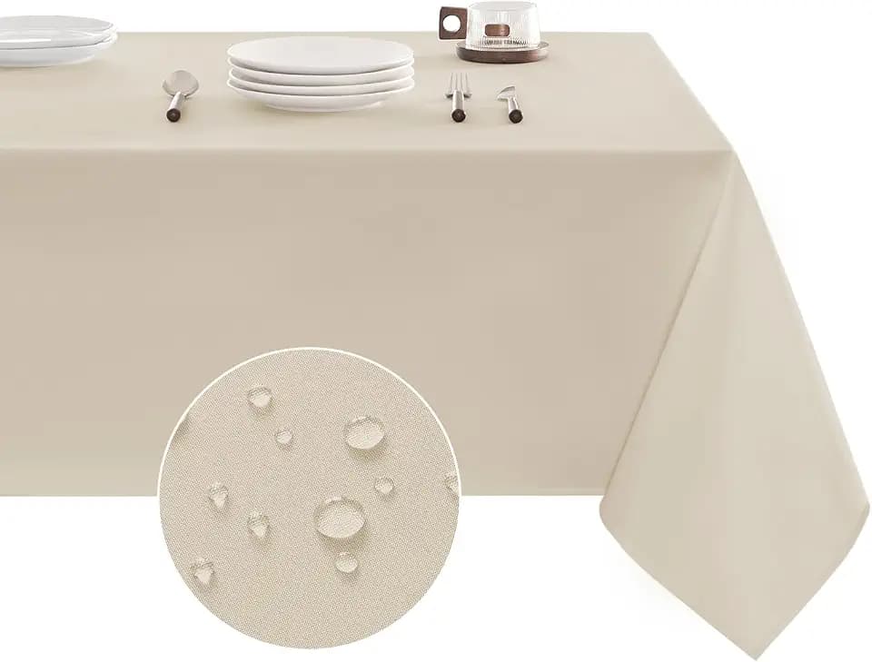 Veblandy Table Cloth Rectangle Waterproof Spill-Proof Wrinkle-Free Tablecloth Washable, Kitchen Dining Tabletop Decoration, Fabric Table Cover for Indoor and Outdoor Use, 60 x 102 Inch, Beige