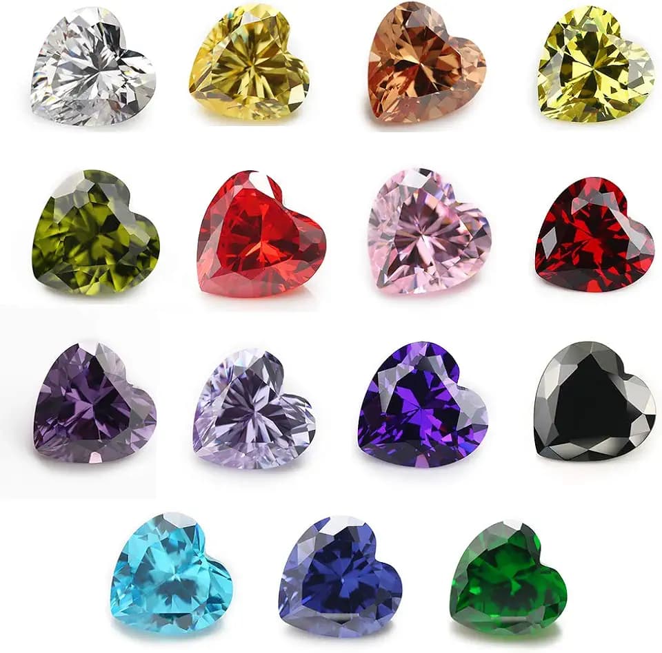 Heart Shape Cubic Zirconia Synthetic Gemstone Mix 15 Colors 5A Loose CZ Stone for Jewelry Making