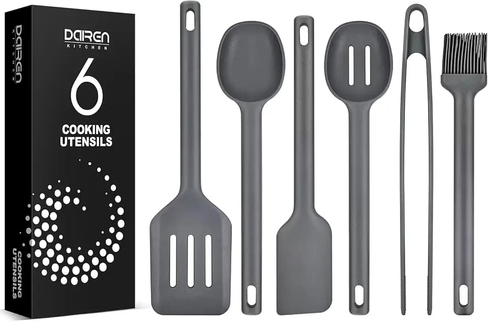 Silicone Kitchen Utensils Set, 6 Pack, BPA-free Non-stick Cookware (GREY)
