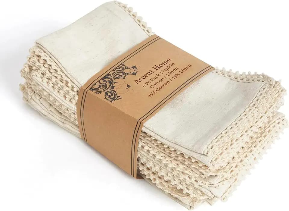 ACCENTHOME Natural Set of 6 18x18 inch Cotton Linen Dinner Napkins - Washable Soft Premium Hotel Quality Reusable Napkins Perfect Table Napkins for Family Dinners, Weddings & Everyday Use