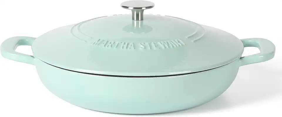 Martha Stewart Gatwick 3.5-Quart Enameled Cast Iron Dutch Oven Braiser – Martha Blue, Durable Nonstick Dutch Oven for Slow Cooking, Braising, and Baking