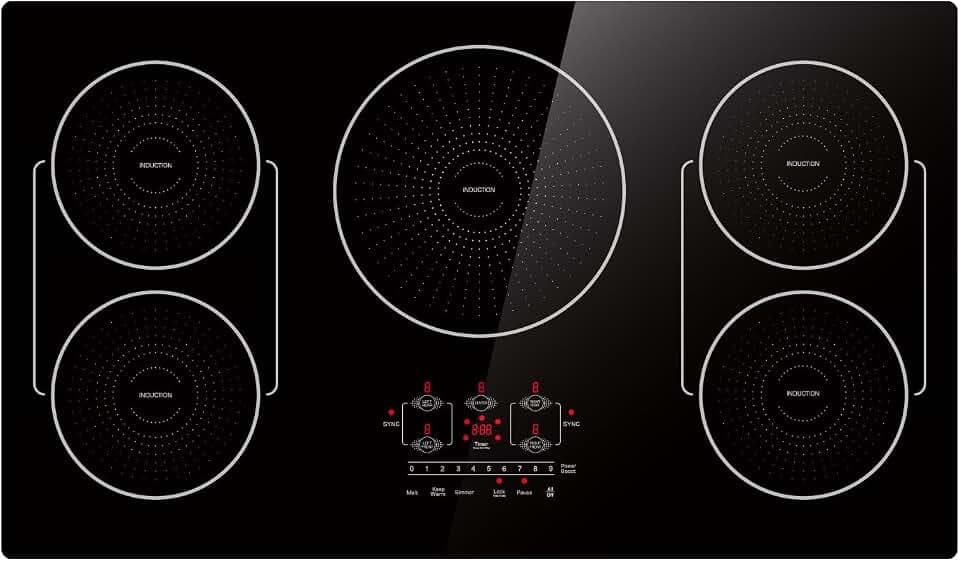 36 Inch Induction Cooktop 5 Burners, Drop-in, Hardwired, Black