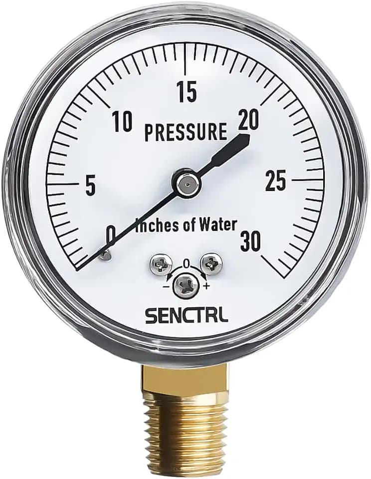 SENCTRL 0-30 Inches of Water Column Gauge, Low Pressure Capsule Gauge, 2-1/2" Dial Size, 1/4" NPT Lower Mount, Zero Adjustment, for Air Water Gas Pressure Test