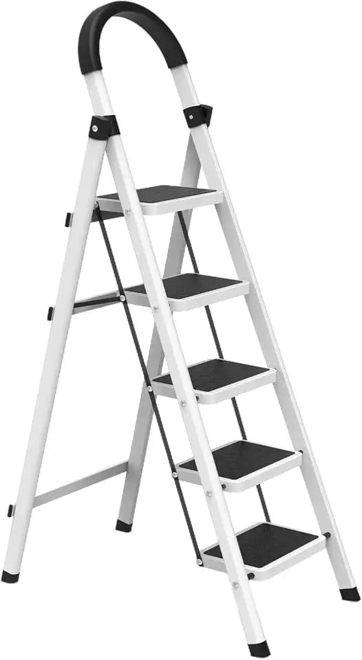 5 Step Folding Ladder, Portable and Compact, Anti-Slip Multi-Use Household Step Ladder for Home, Kitchen, Office, and Garage – Easy Storage, Sturdy and Durable