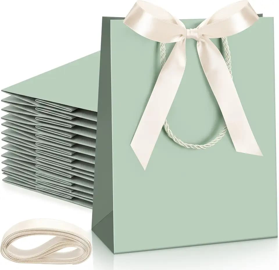 Silkfly 12 Pcs Paper Gift Bags with Handle 9x7x3.15'', Sage Green
