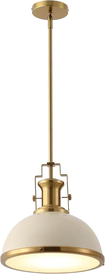 JONATHAN Y Homer Industrial Dome Pendant 13", Almond/Brass Gold