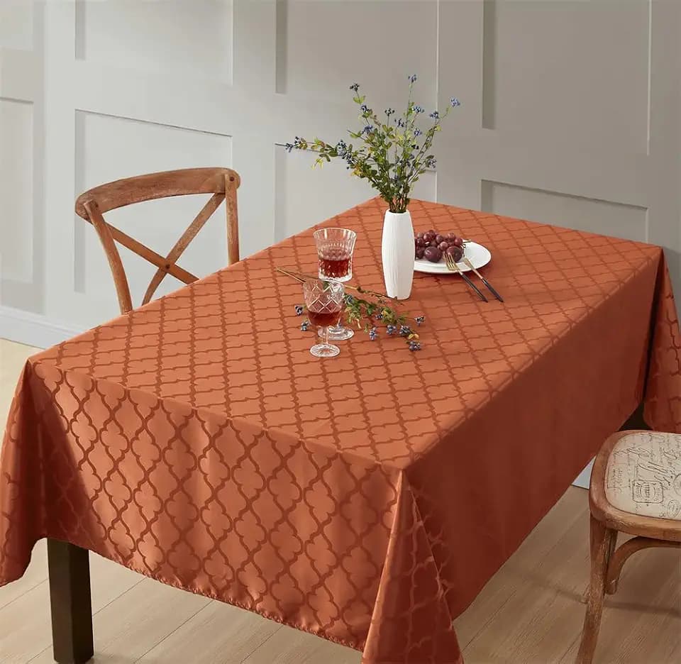 HLC.ME Modena Rust Orange Waterproof Rectangle Tablecloth, 57x144 Inches