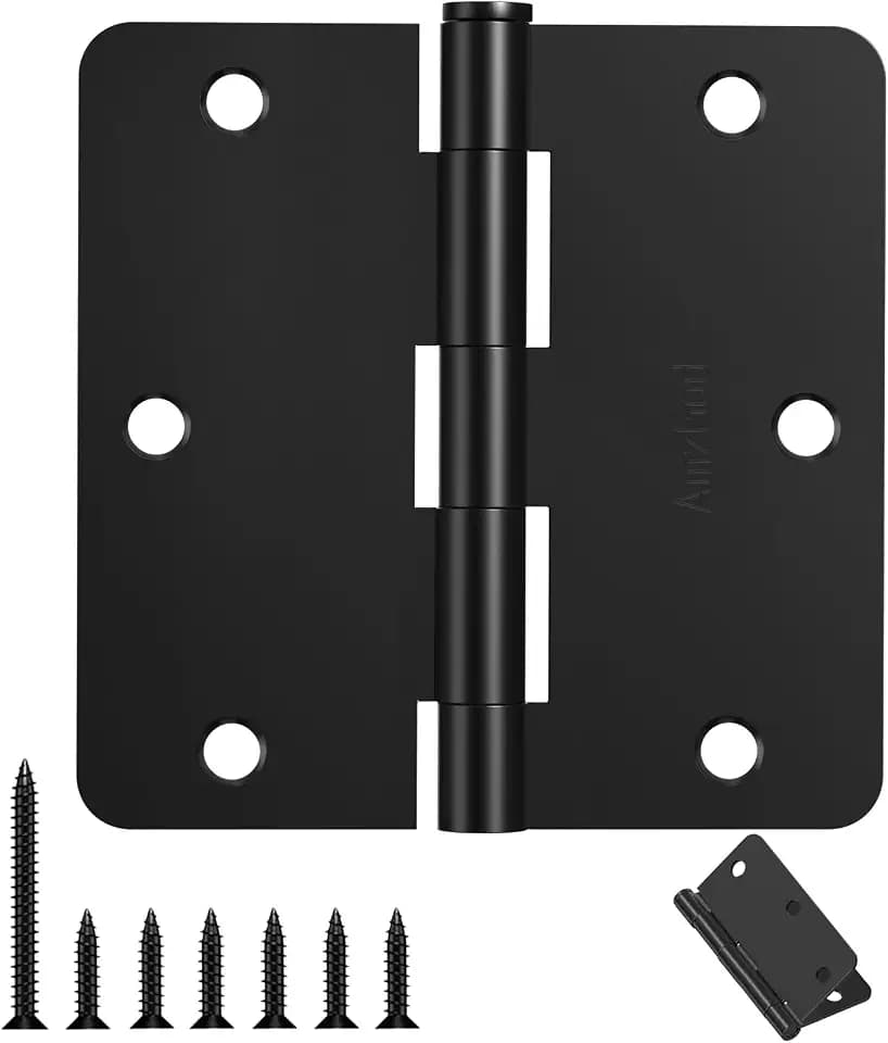 Door Hinges Matte Black - 6 Pack Black Door Hinges 3.5 Inch Rounded Interior Door Hinge with 1/4" Radius Corners - Black Hinges for Doors 3 1/2 Inches Flat Iron Residential Door Hardware