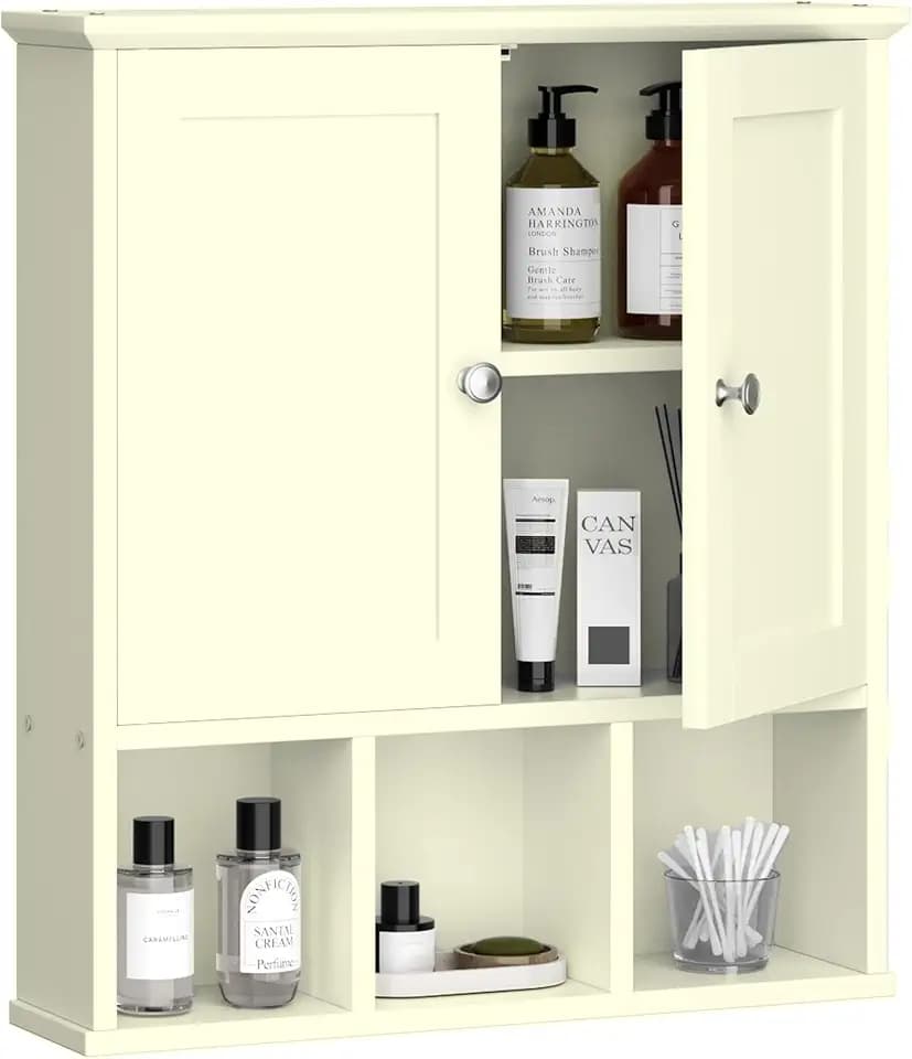 Shintenchi Bathroom Medicine Cabinet, Wall Mounted, Adjustable Shelf,Walnut