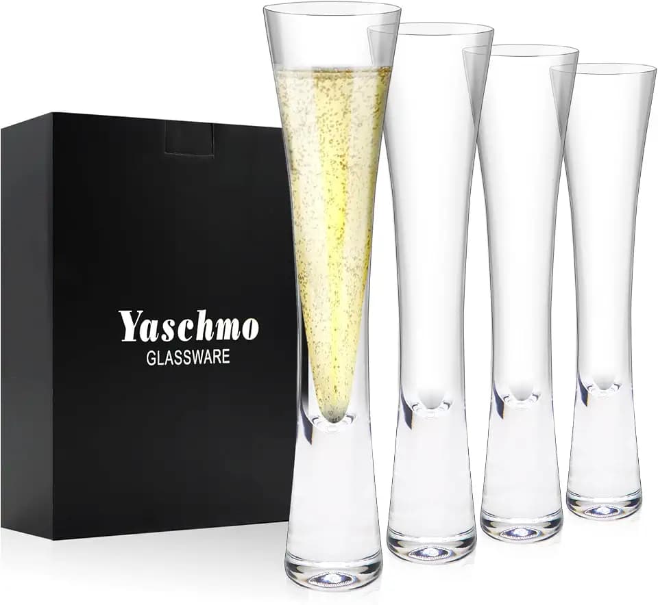 Champagne Flutes Set of 4, Modern Unique Crystal Glass, Hand Blown
