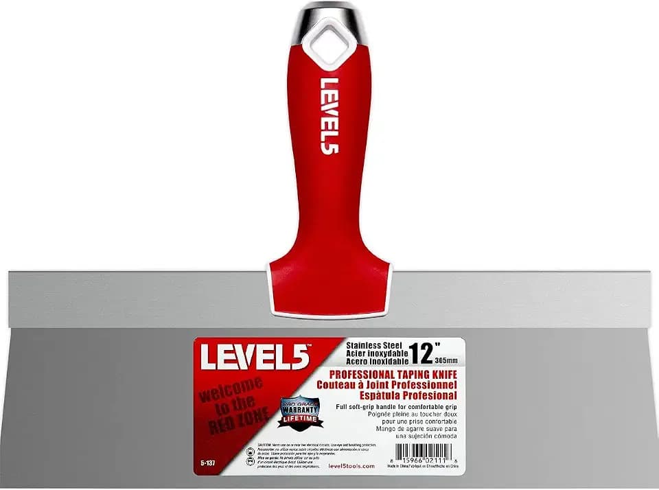 12" Soft-Grip Stainless Steel Taping Knife - LEVEL5 | Pro-Grade | Metal Hammer End | 5-137