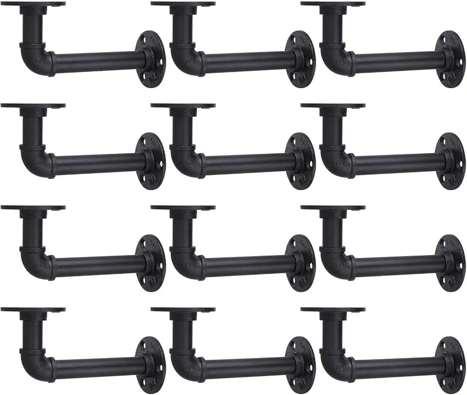 MUZIK 12Pc 7"×4" L Pipe Shelf Bracket, Heavy Duty Wall Mount, DIY Shelving