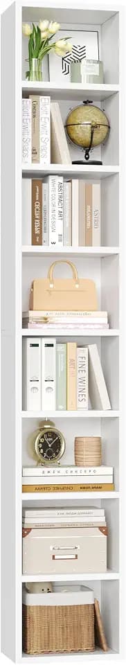 FOTOSOK Bookshelf Bookcase 8-Tier Narrow Bookshelf Tall CD Media Tower Rack