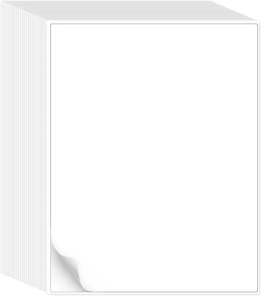 LLIKED 500 Sheets Matte Sticker Paper Full-Sheet 8-1/2" x 11" Self Adhesive Shipping Labels for Laser & Inkjet Printers, White (500 Labels)