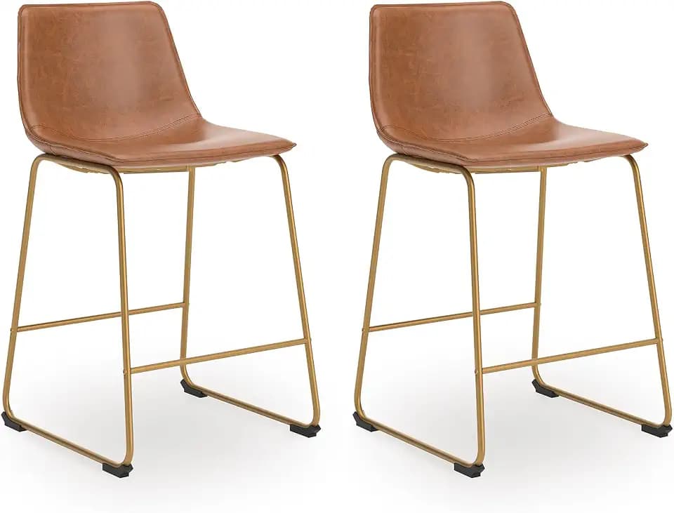 Signature Design by Ashley Counter Barstools, Set of 2, Gold Faux Leather