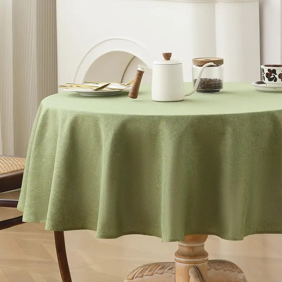 Wracra Linen Style Round Tablecloth, Sage Green Table Cloth Round 48"