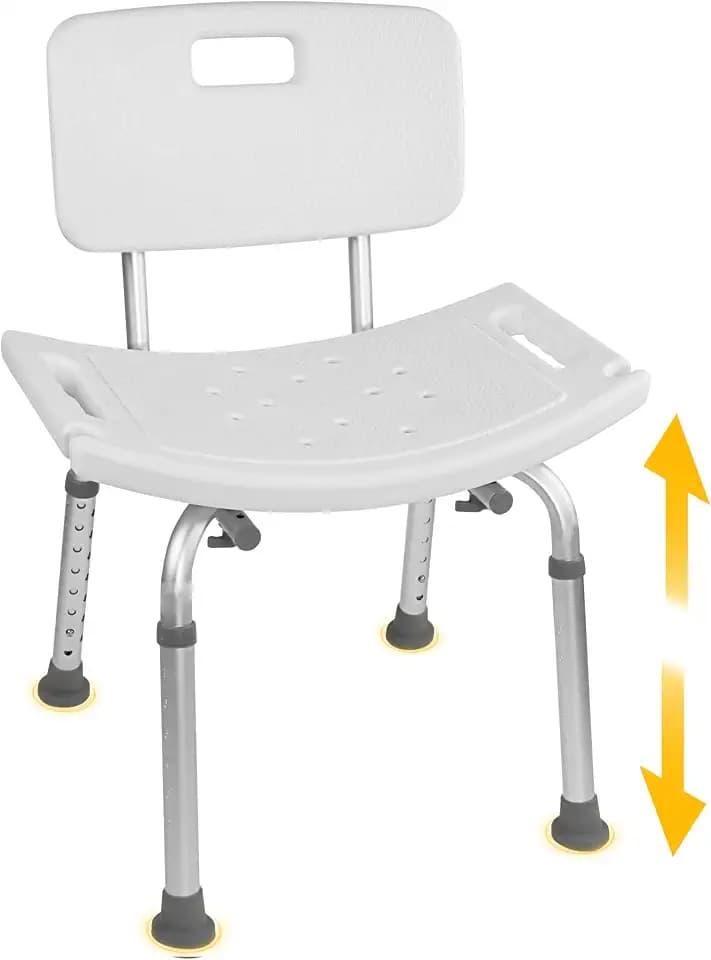 Vaunn Tool-Free Assembly Adjustable Shower Chair Spa Bathtub Seat Bench with Removable Back, Aluminum, White